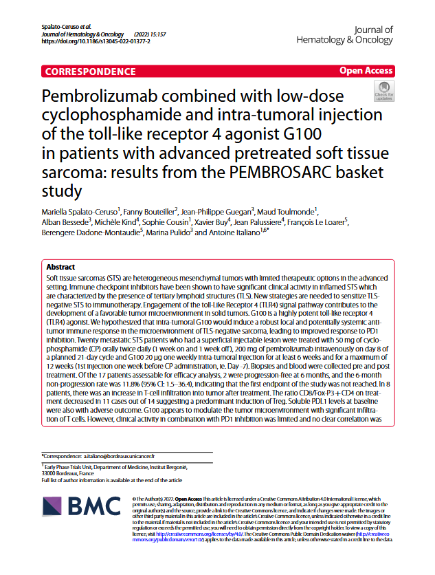 Pembrolizumab combined with low-dose cyclophosphamide and intra-tumoral injection of the toll-like receptor 4 agonist