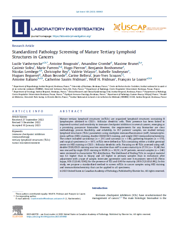 Standardized Pathology Screening of Mature Tertiary Lymphoid Structures in Cancers