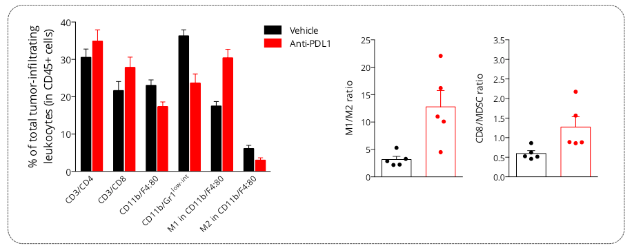 Analysis of PDL1 blockade mechanism of action on the MCA205 tumor-infiltrating leukocytes populations