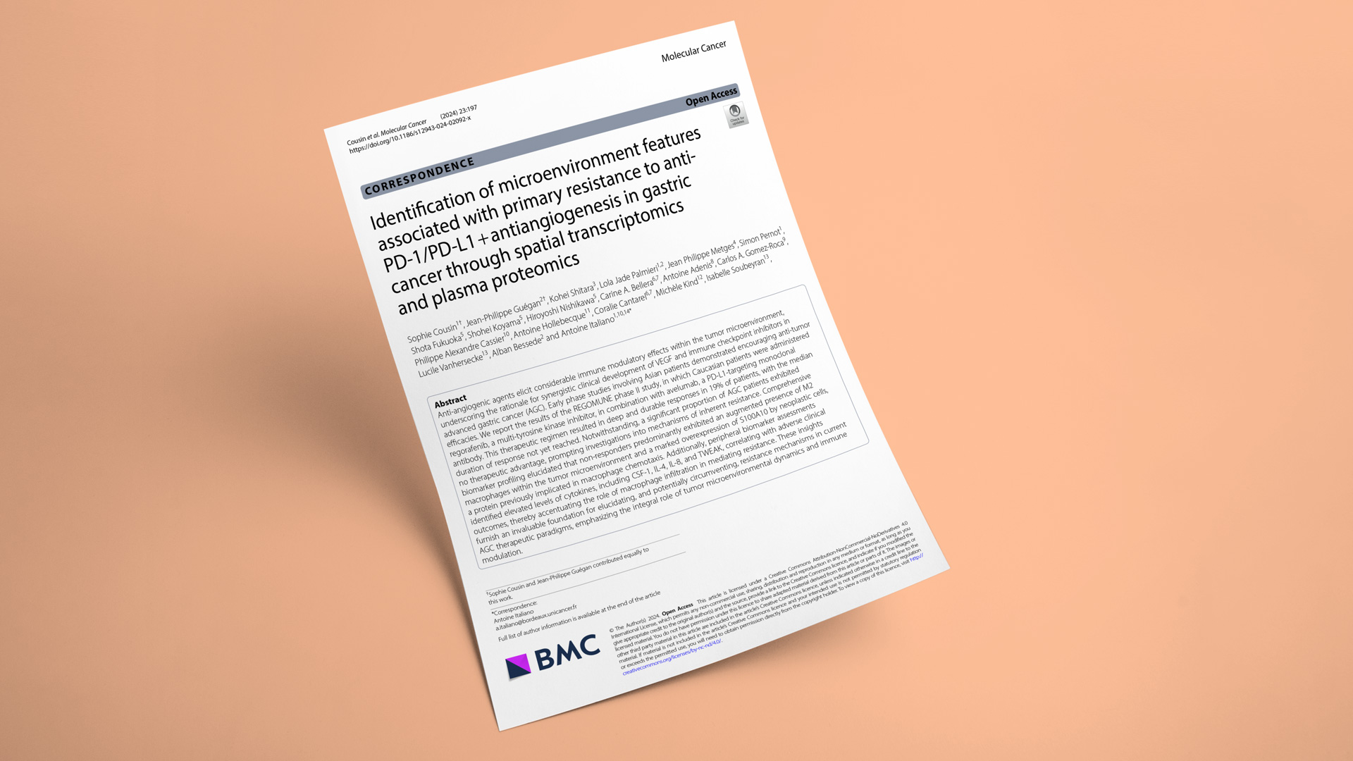 Identification of microenvironment features associated with primary resistance to anti-PD-1/PD-L1 + antiangiogenesis in gastric cancer through spatial transcriptomics and plasma proteomics