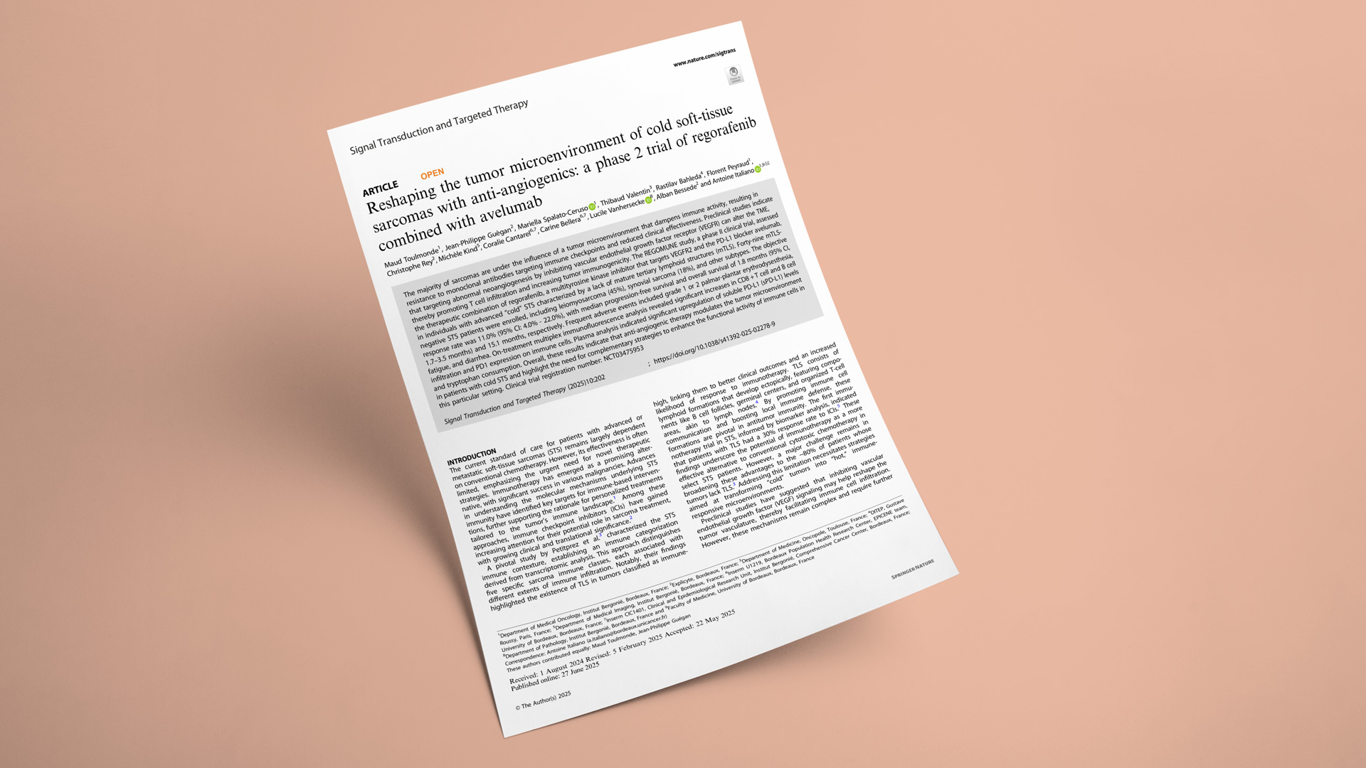 New Paper! Reshaping the tumor microenvironment of cold soft-tissue sarcomas with anti-angiogenics: a Phase 2 Trial of regorafenib combined with avelumab