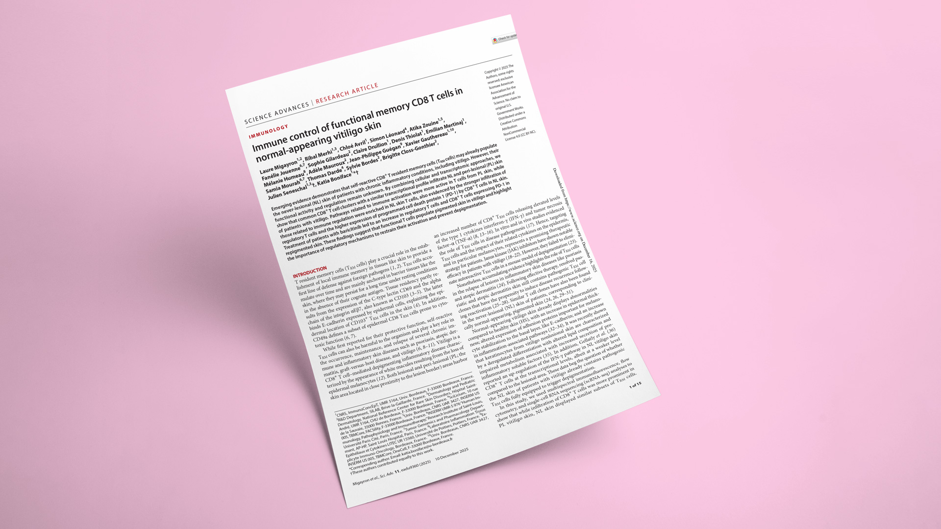 Immune control of functional memory CD8 T cells in normal-appearing vitiligo skin